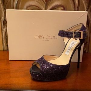 Jimmy Choo purple glitter heels